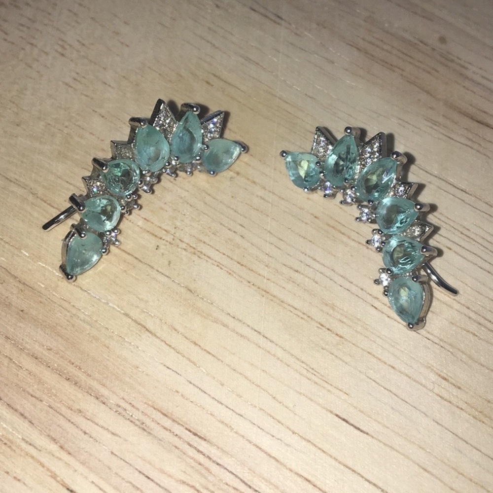 Beautiful Gemstone Blue Ear Climbers View 5